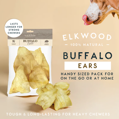 Elkwood 100% Buffalo Natural Ear Dog Treat | 6-pack