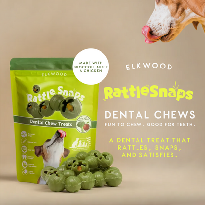 Elkwood Rattlesnaps Broccoli & Apple Dental Chew with Chicken | 50g x 10-Pack