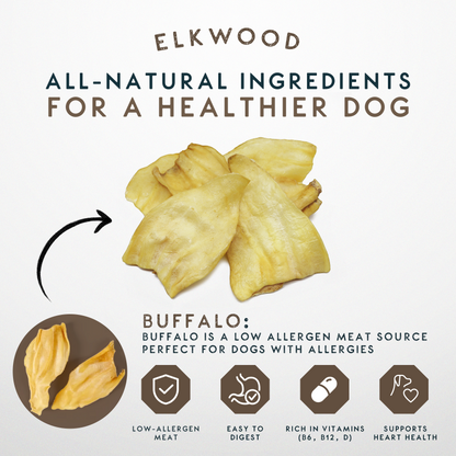 Elkwood 100% Buffalo Natural Ear Dog Treat | 6-pack