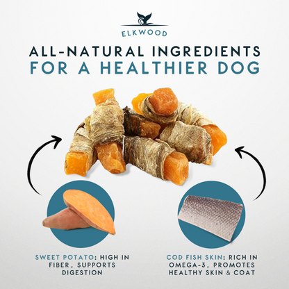 Elkwood Sweet Potato Strips Wrapped in Fish Skin | 100g