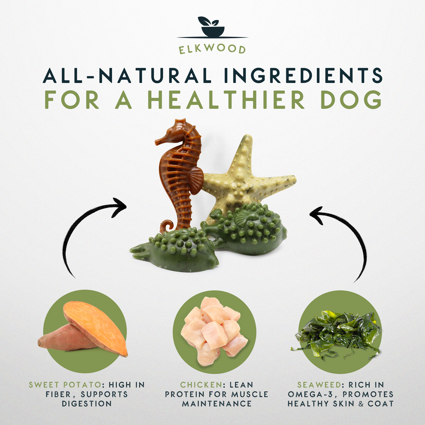 Elkwood Seaweed & Vegetable Dental Dog Chews | Large 10-Pack