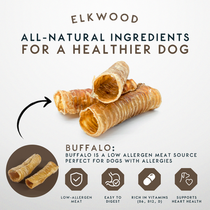 Elkwood 100% Buffalo Trachea Dog Treat | 200g