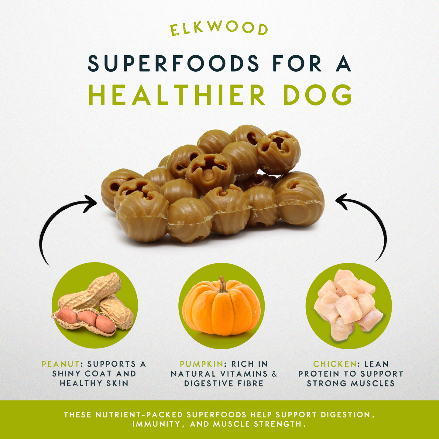 Elkwood Rattlesnaps Peanut & Pumpkin Dental Chew with Chicken | 50g x 10-Pack