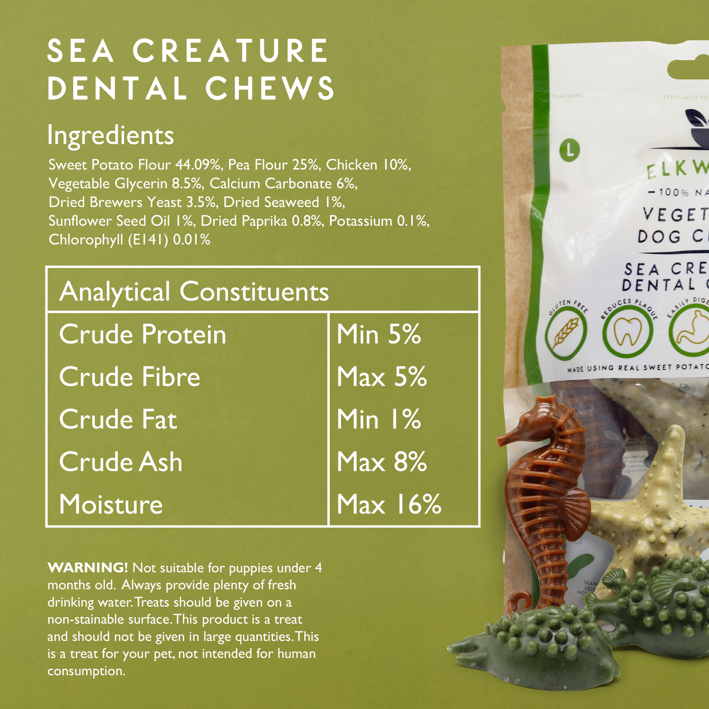 Elkwood Seaweed & Vegetable Dental Dog Chews | Large 10-Pack