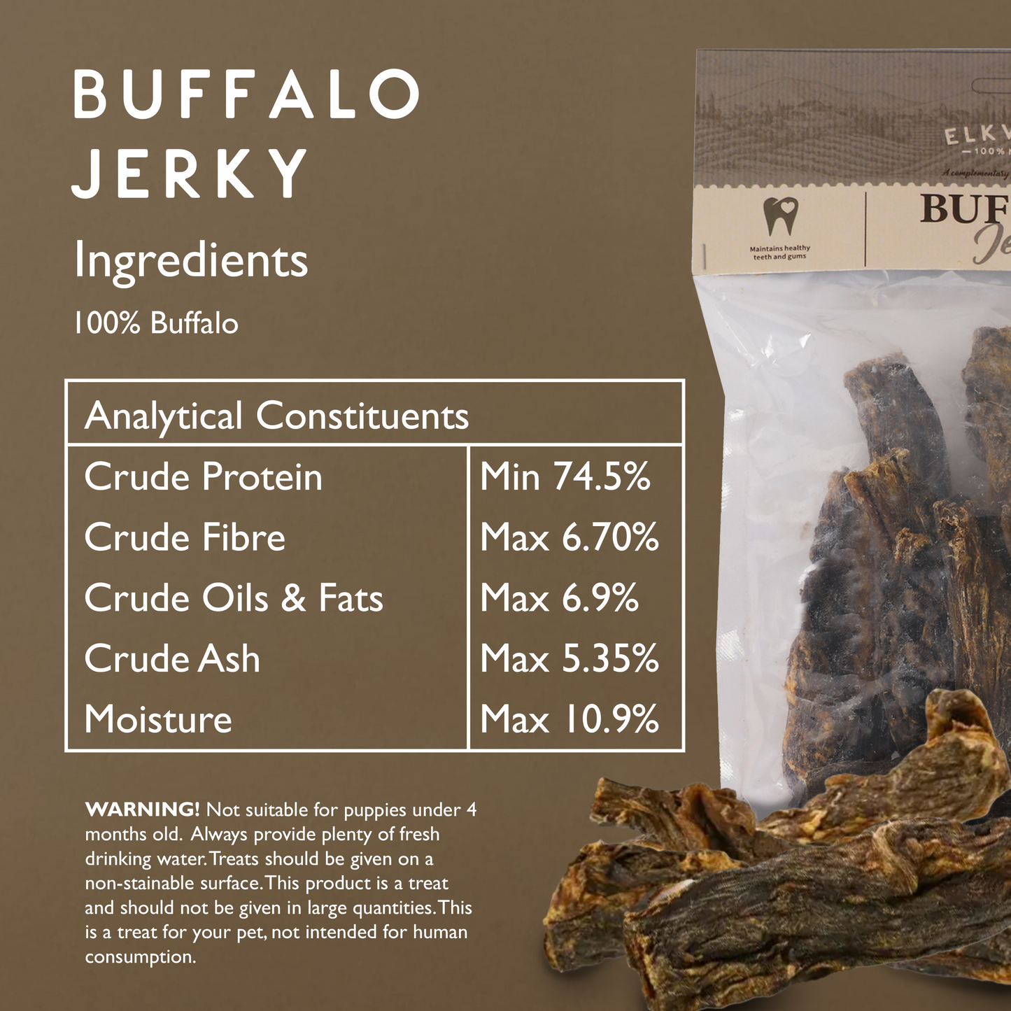 Elkwood 100% Buffalo Natural Jerky Dog Treat | 400g