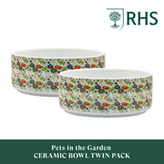 Royal Horticultural Society Pets in the Garden Ceramic Bowl Twin Pack | Small/Medium