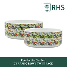 Royal Horticultural Society Pets in the Garden Ceramic Bowl Twin Pack | Small/Medium