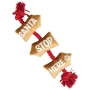 Festive Collection Christmas Santa Stop Here Rope Dog Toy - Red