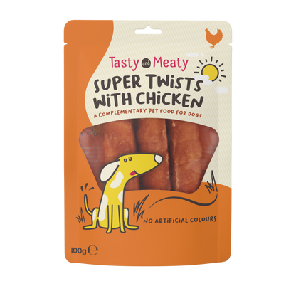 Tasty & Meaty Delicious Chewy Twists with Chicken - Extra Large Adult Dog Treats | 100g