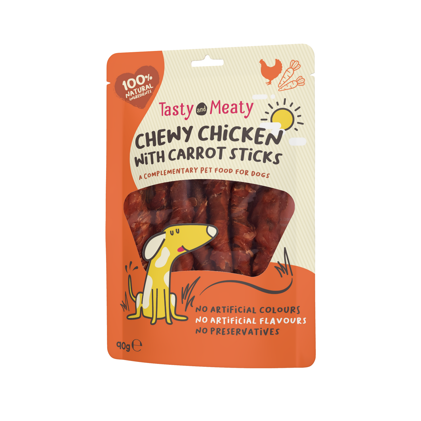 Tasty & Meaty Chewy Chicken With Carrot Sticks Adult Dog Treats | 90g