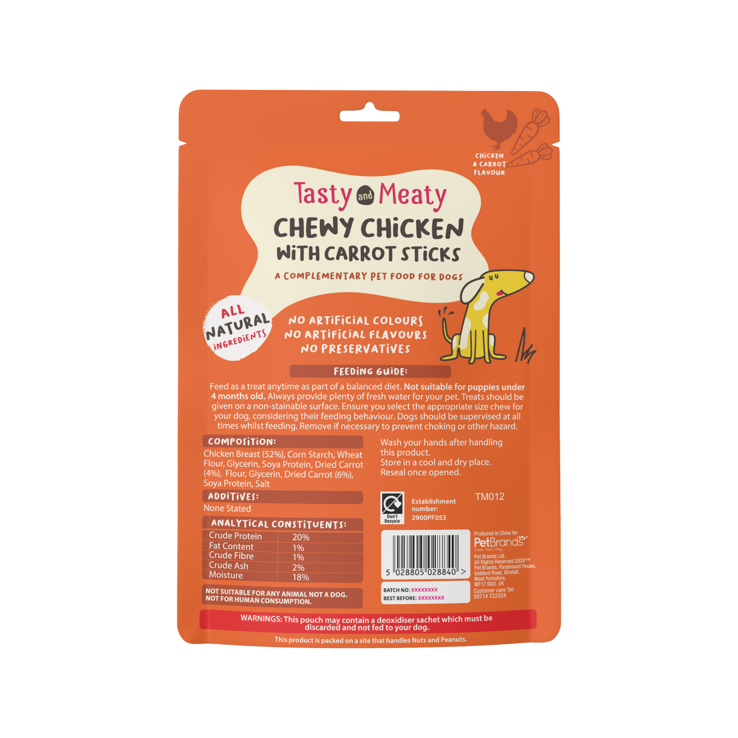 Tasty & Meaty Chewy Chicken With Carrot Sticks Adult Dog Treats | 90g