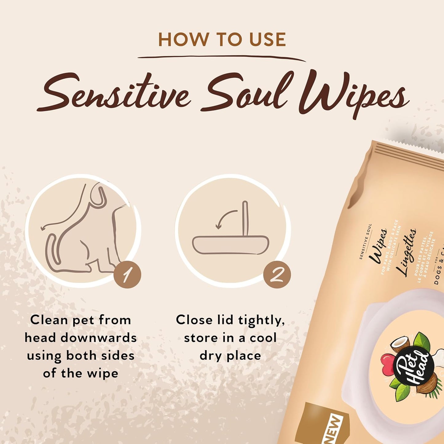 Pet Head Sensitive Soul Delicate Skin Wipes for Dogs with Coconut and Marula Oil