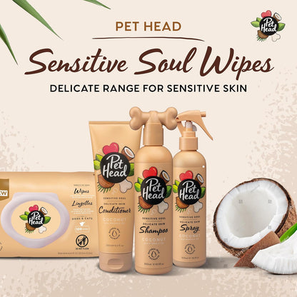 Pet Head Sensitive Soul Delicate Skin Wipes for Dogs with Coconut and Marula Oil