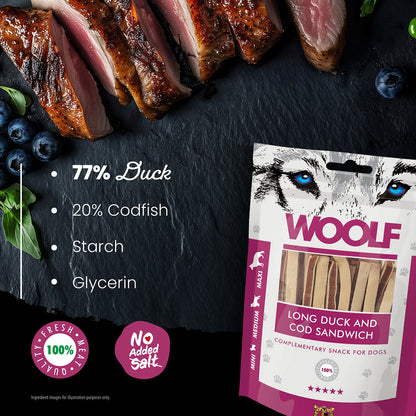 Woolf Long Duck and Cod Sandwich Dog Treats