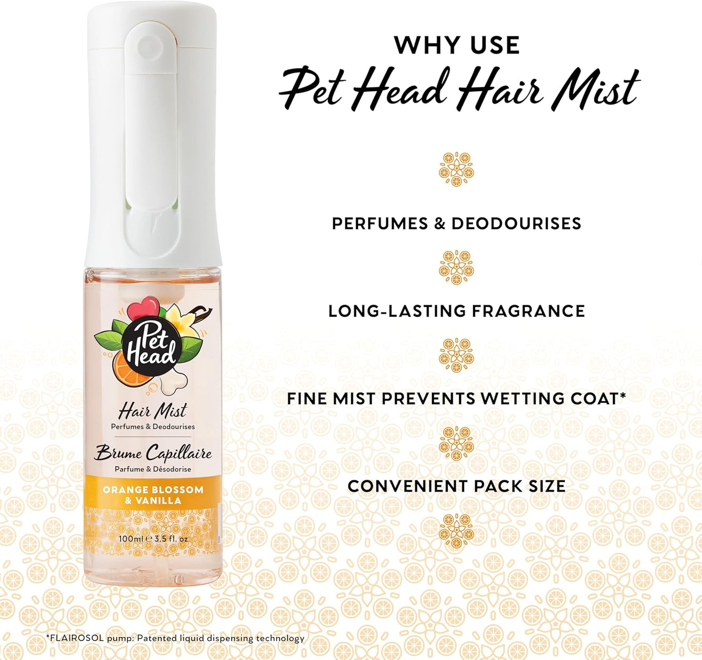 Pet Head Hair Mist Dog Deodorising Spray Orange Blossom & Vanilla