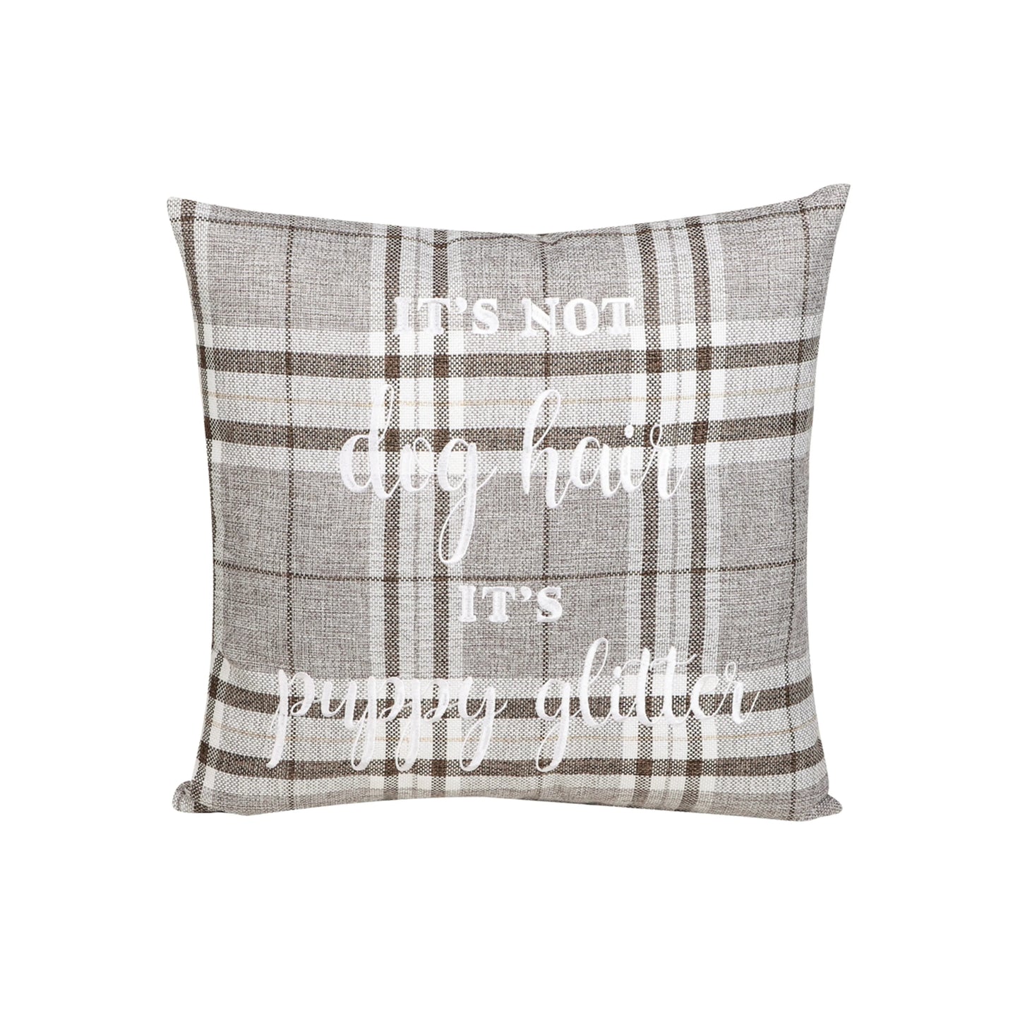 Festive Collection Tweedy Dog Cushion with Quote Brown & Grey [Brown & Grey]